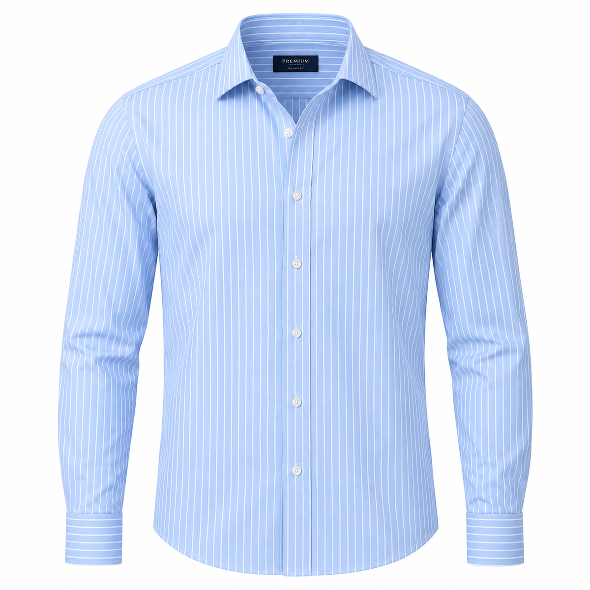 Light Blue Pinstripe Tailored Cotton Shirt | Fires Outlet