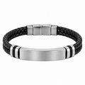 Black Braided Leather & Stainless Steel Bracelet | Fires Outlet