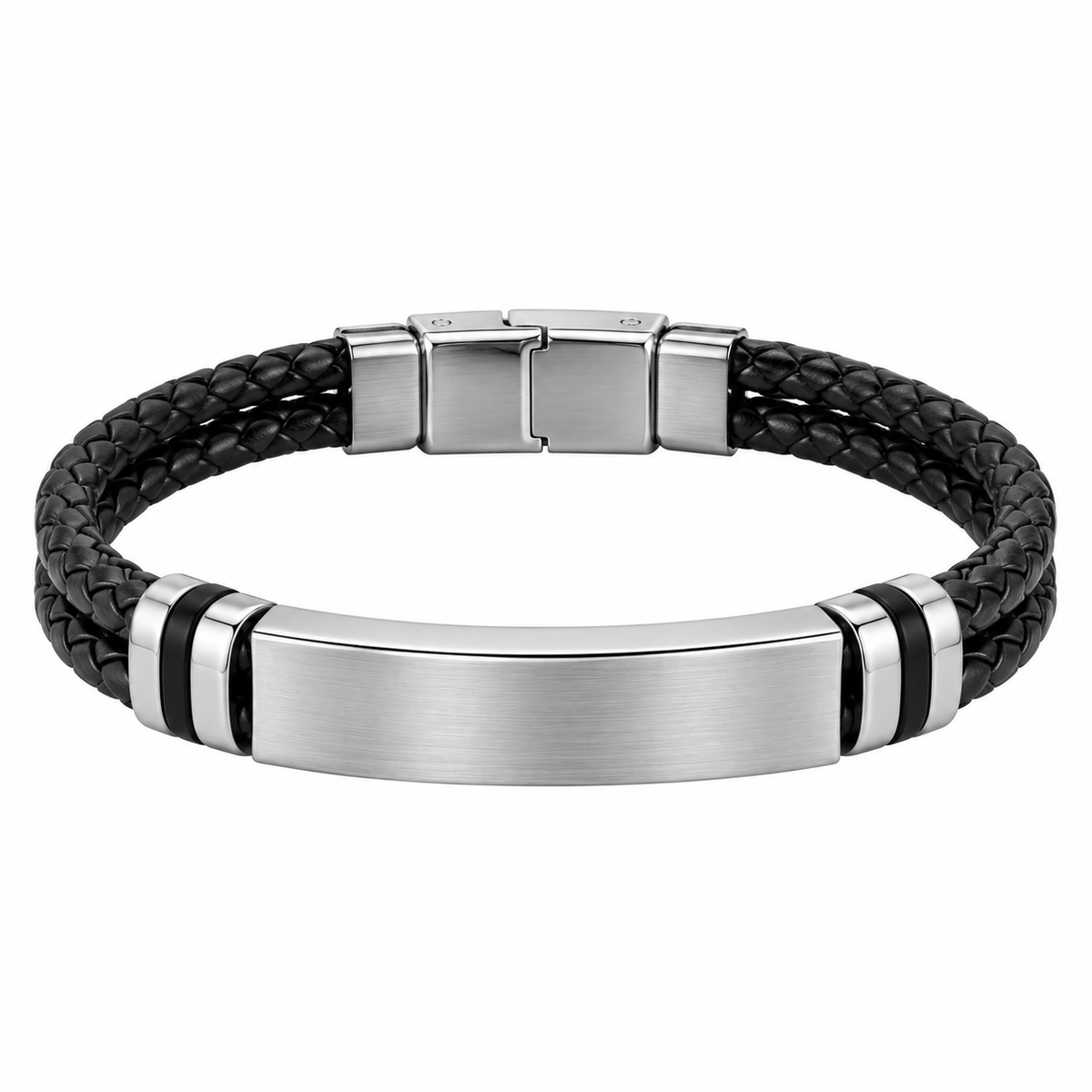 Black Braided Leather & Stainless Steel Bracelet | Fires Outlet